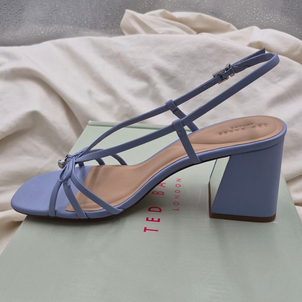 NEW Ted Baker Eliza Slingback light blue strappy leather block heel Sandal 9.5